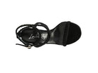 Women's black faux suede high heel sandals, elegant for evening outings
