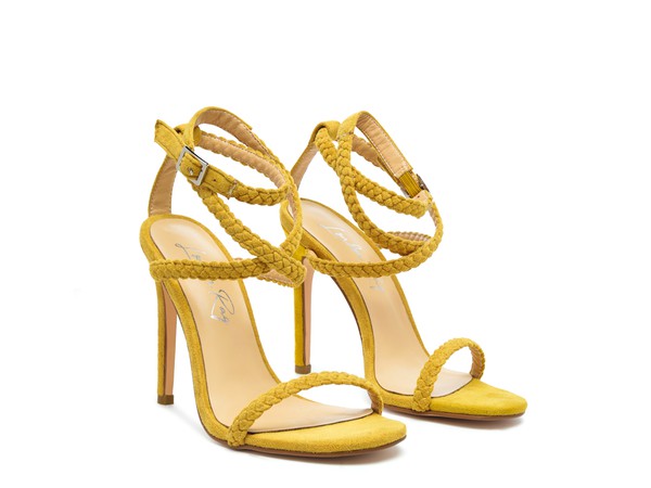 Yellow faux suede high heel sandals for stylish summer outings