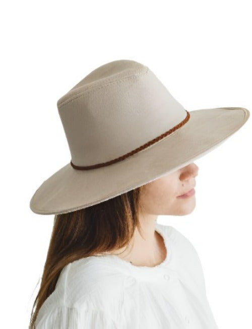 Women's Accessories - Hats Faux Suede Wide Brim Panama Hat With Braided Band