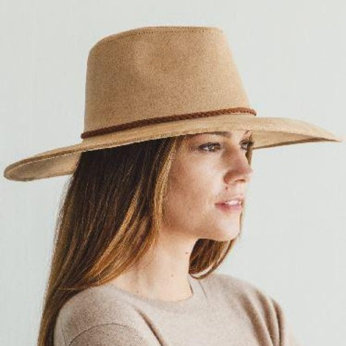 Women's Accessories - Hats Faux Suede Wide Brim Panama Hat With Braided Band