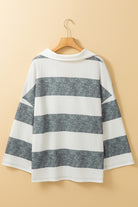 Women's ShirtsStripe Oversized Collared Long Sleeve Top - VacationGrabs