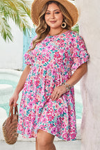 Plus Size Floral Frilled Short Sleeve Mini Dress