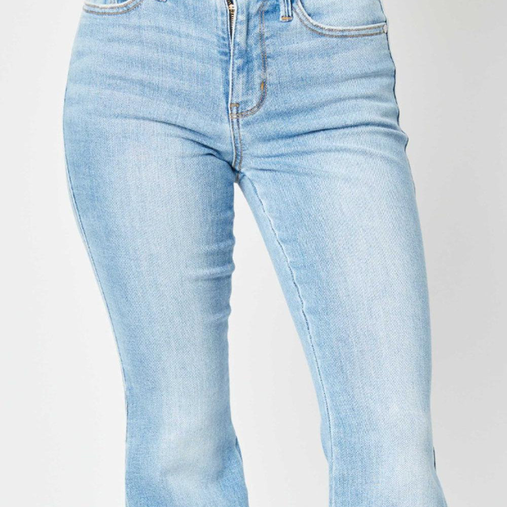 Women's Jeans Judy Blue Full Size Mid Rise Raw Hem Slit Flare Jeans