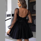 Sweetheart Neck Balloon Sleeve Mini Dress - VacationGrabs