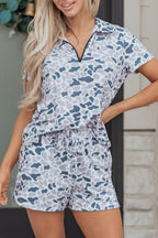 Abstract Camo Polo Collar T-Shirt & Shorts Set