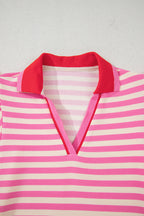 Stripe Flutter Sleeve Contrast Collar Mini Dress