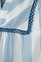 Stripe Lace Trim V-Neck Ruffle Midi Dress
