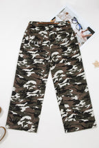 Camo Splatter Distressed Tie Waist Denim Pants