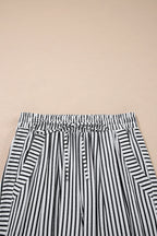 Stripe Wide Leg Elastic Drawstring Pants