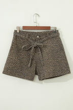 Leopard Denim Tie High Waist Shorts