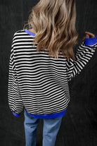 Black Stripe Oversized Contrast Trim Pullover Sweatshirt - VacationGrabs