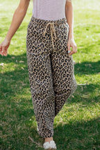Leopard Denim Drawstring Elastic Waist Loose Pants