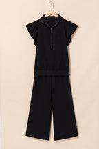 Textured Ruffle Half Zip Top and Pants Set