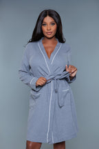 Women's gray cotton female bathrobe with pockets for comfort
