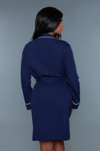 Women's navy female bathrobe, soft fabric for relaxing at home