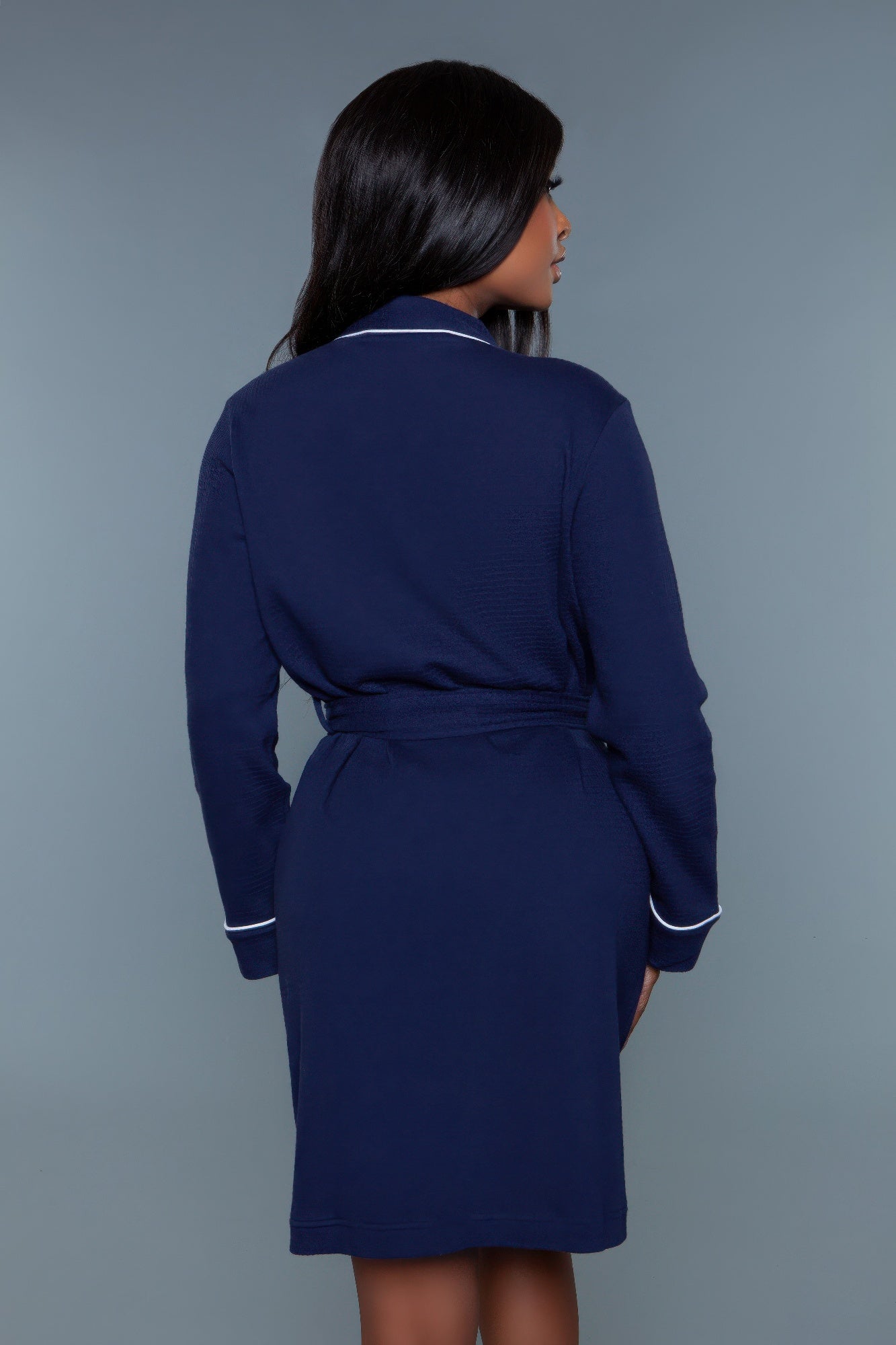 Women's navy female bathrobe, soft fabric for relaxing at home