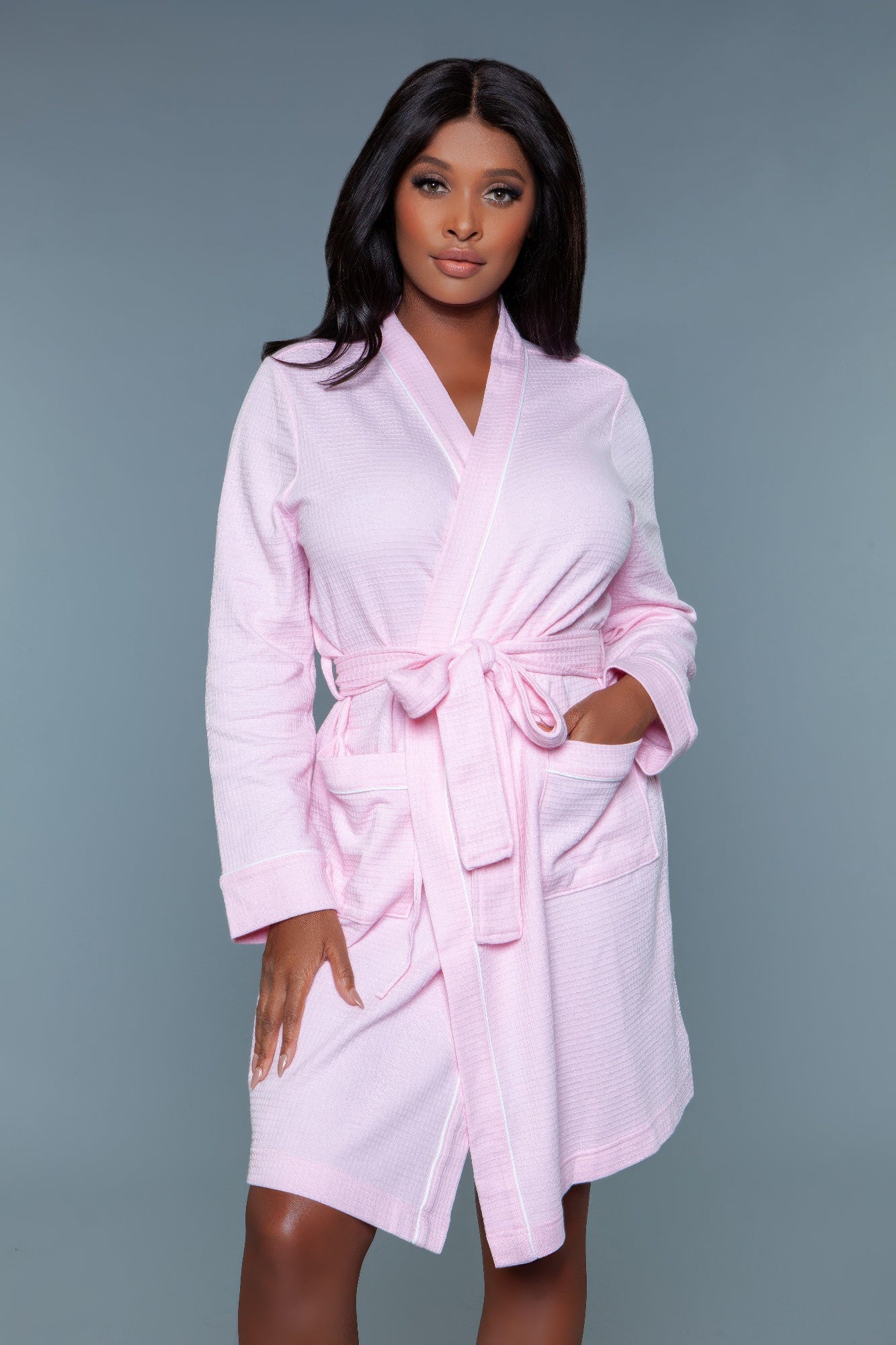 Women's pink cotton female bathrobe for comfortable lounging