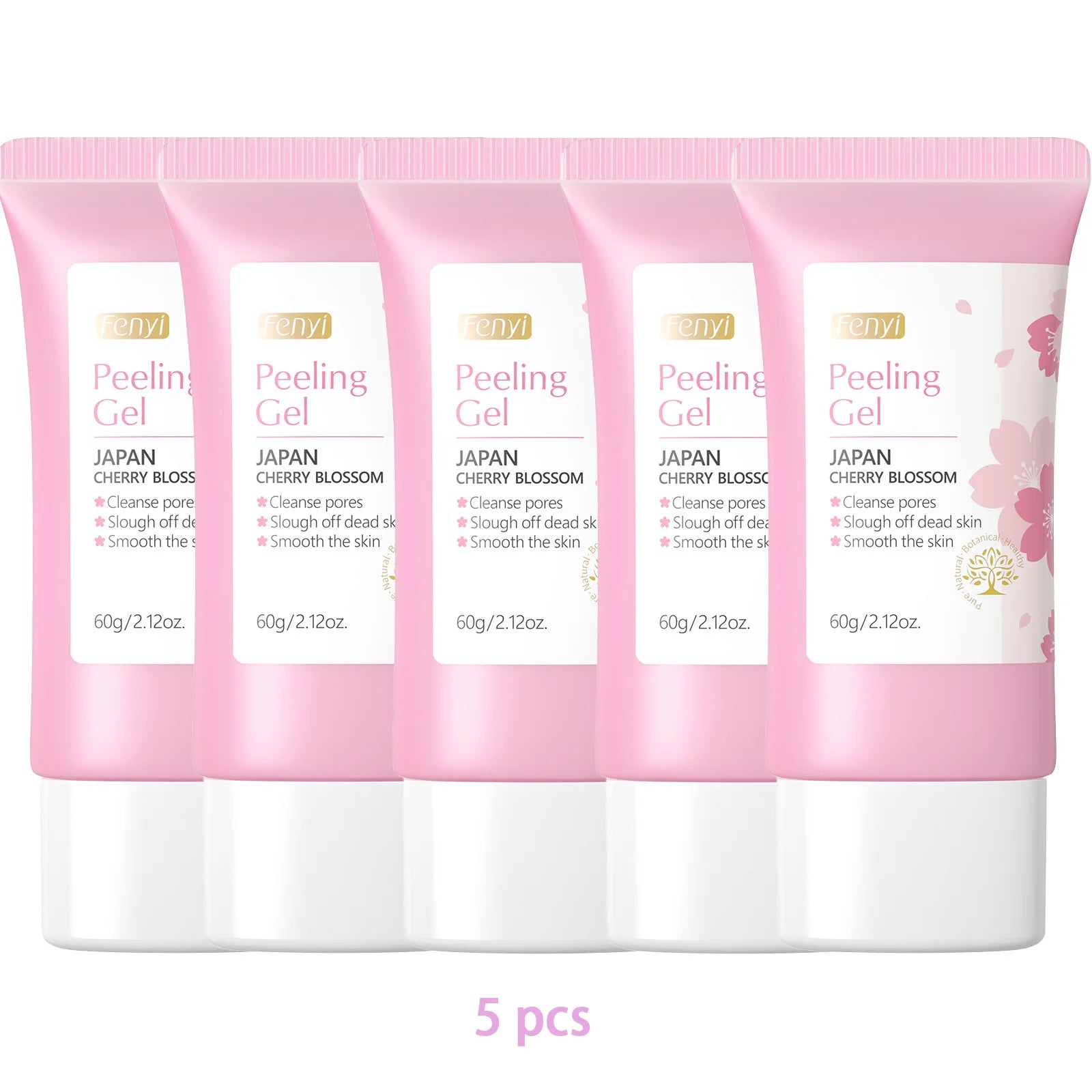 Set of 5 Sakura exfoliating gel for face, pink, removes dead skin