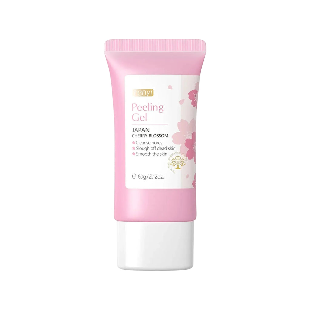 Sakura exfoliating gel for face, pink packaging, cleanses and smooths skin