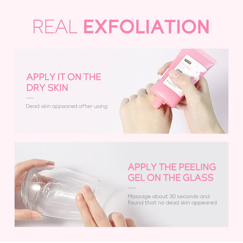 Sakura exfoliating gel for face in pink packaging, promoting skin rejuvenation
