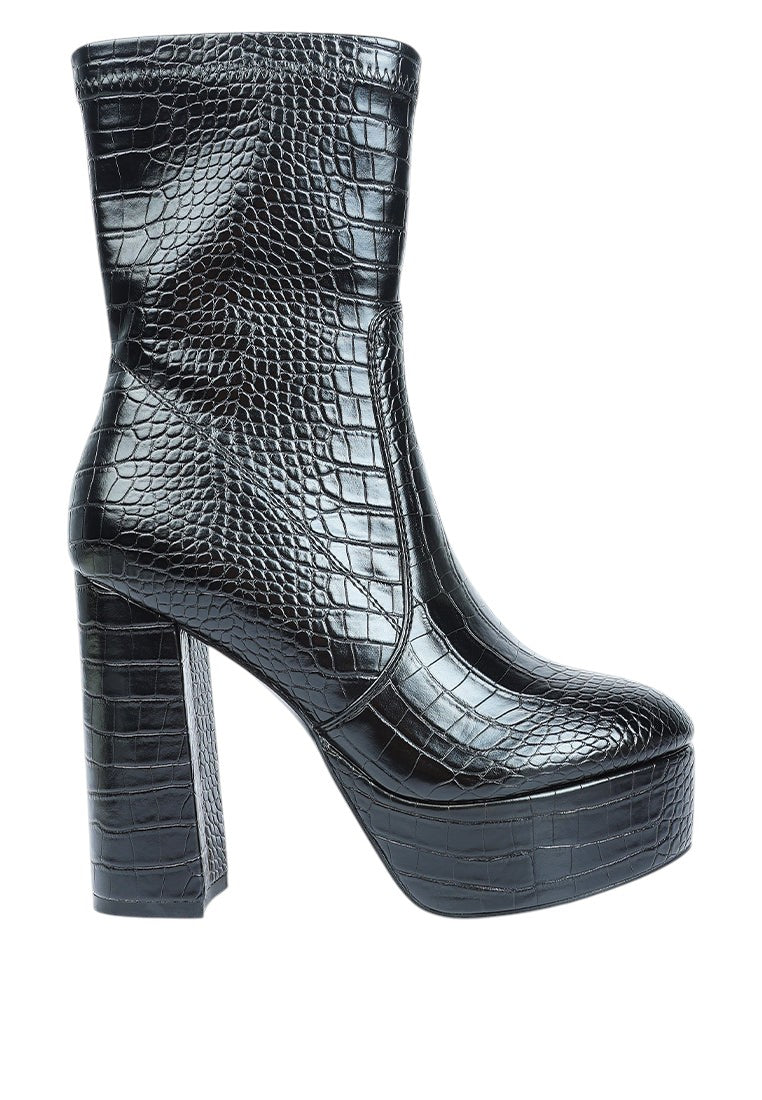 Feral High Heeled Croc Pattern Ankle Boot