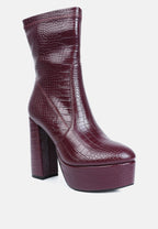 Feral High Heeled Croc Pattern Ankle Boot