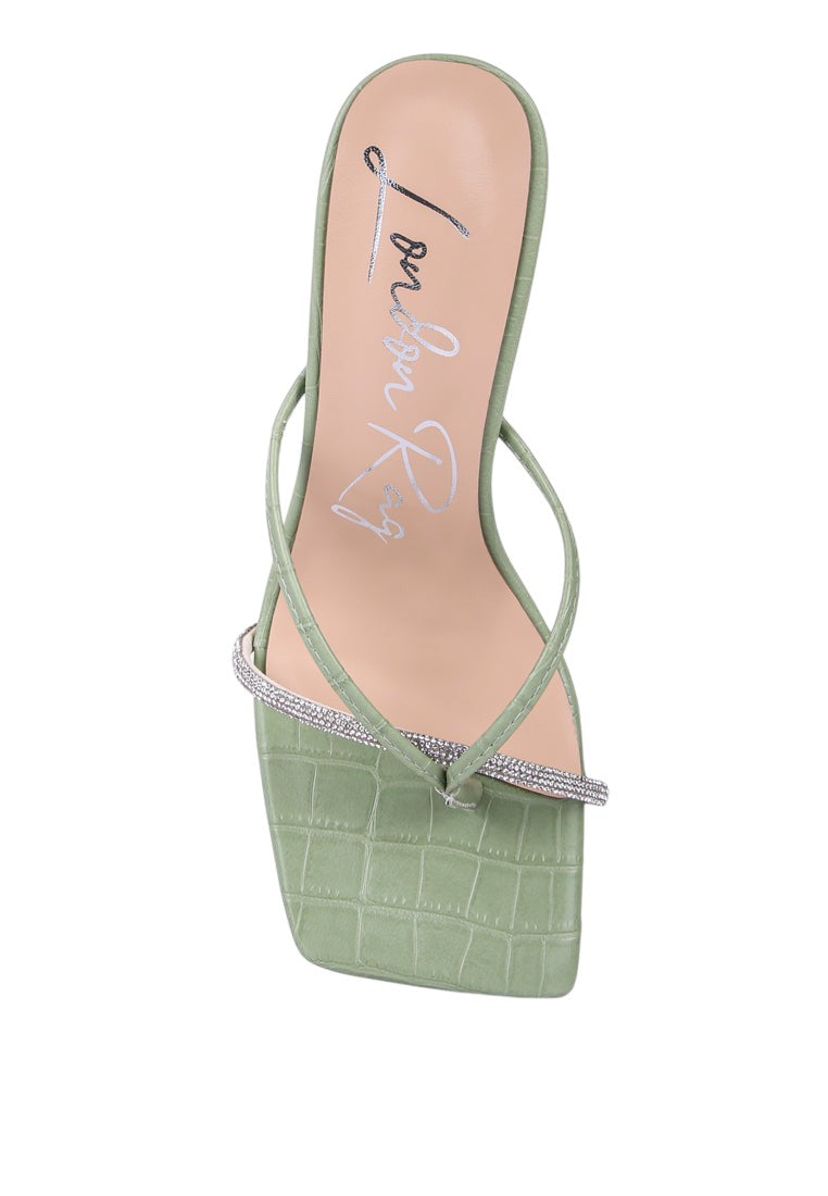 Fetish Croc Rhinestone Strap Sandals