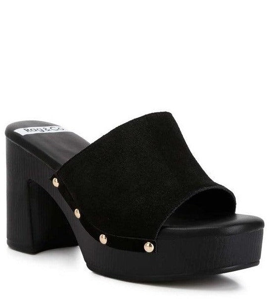 Women's Shoes - Flats Cartera Suede High Block Heel Mules