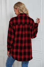 Plaid Button Up Dropped Shoulder Outerwear - VacationGrabs