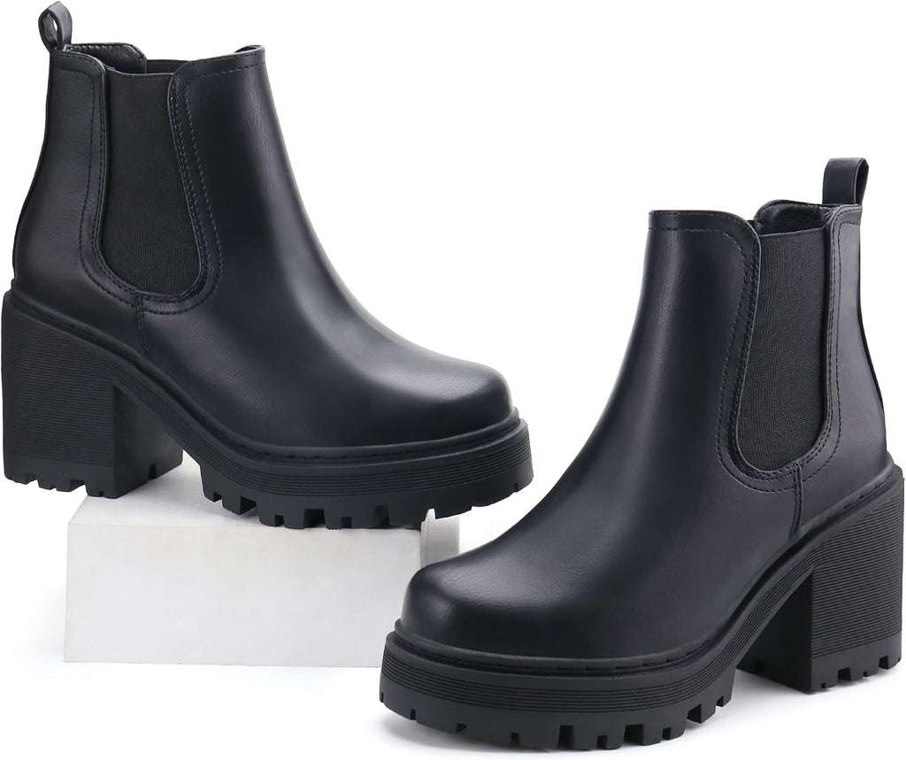 firelli Women Fashion Chelsea Boots Platform Boots Classic Ankle Booties – close-up upper detail