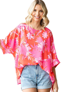 First Love Slit Printed Round Neck Half Sleeve Blouse