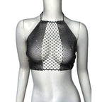 Black fishnet halter top for stylish summer beach wear