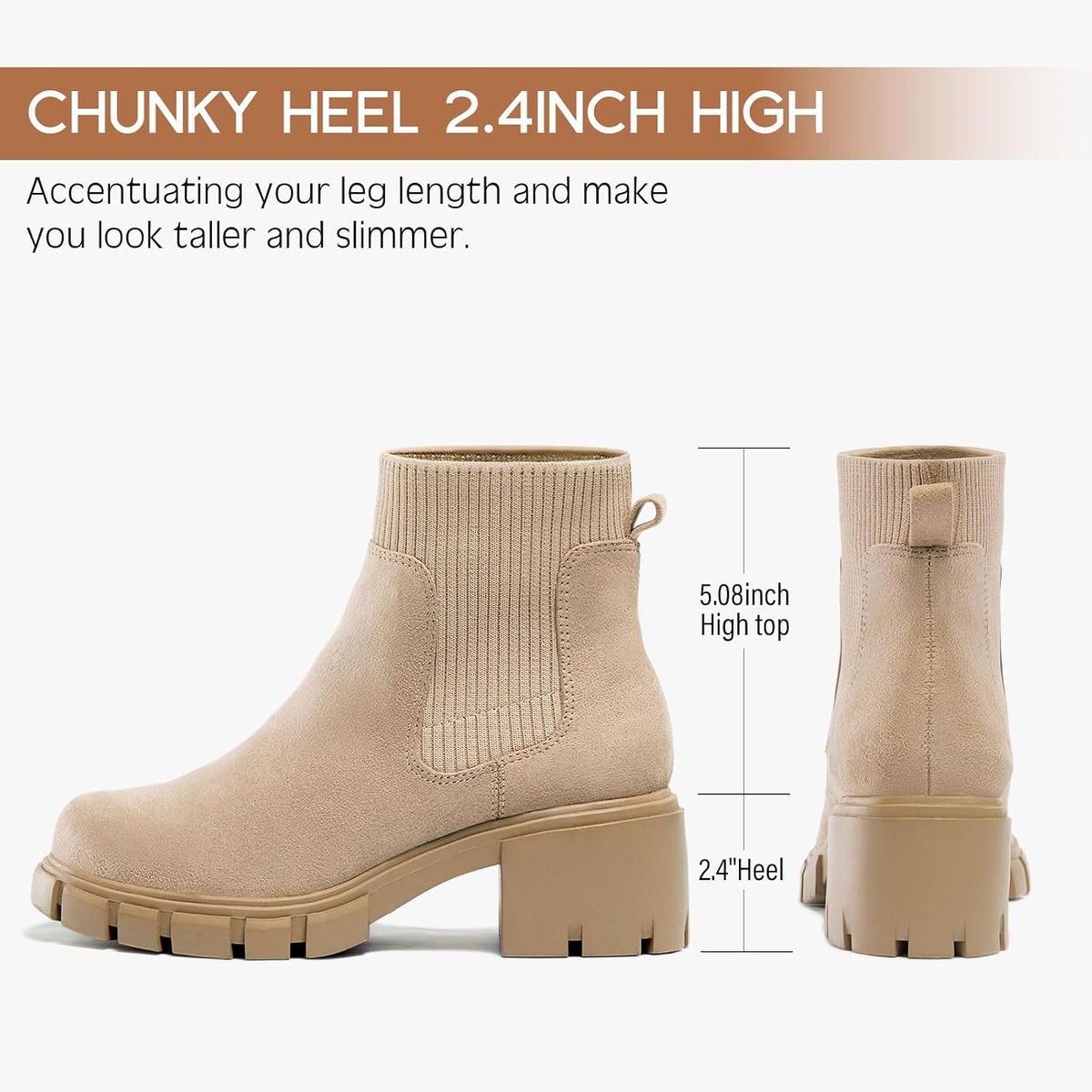 FITORY Women's Chelsea Boots Winter Fall Ankle Booties Ladies Chunky Heel – 3/4 angle view