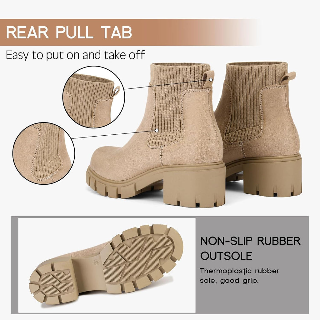 FITORY Women's Chelsea Boots Winter Fall Ankle Booties Ladies Chunky Heel – back view