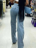 Flairé™ High Waist Ripped Jeans Women – Distressed Raw Hem Denim Pants