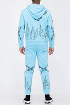 Men's 2PC Track Sets Flame Fire Chenille Hoodie Sweat Set