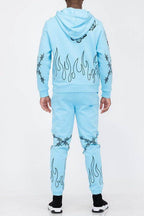 Flame Fire Chenille Hoodie Sweat Set - VacationGrabs