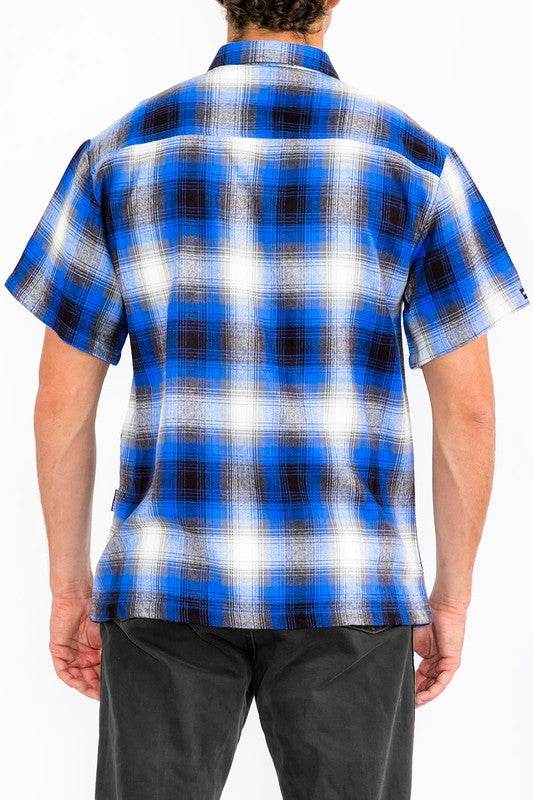 Men's blue plaid flannel shirt, casual wear for comfort
