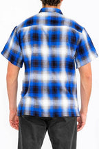 Men's blue plaid flannel shirt, casual wear for comfort