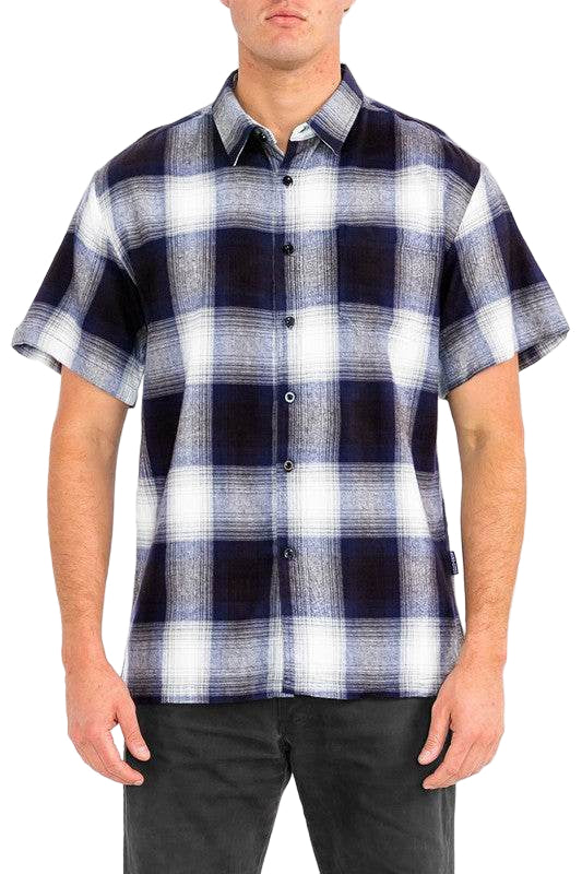 Men's WEIV flannel shirt in navy plaid, perfect for casual outings