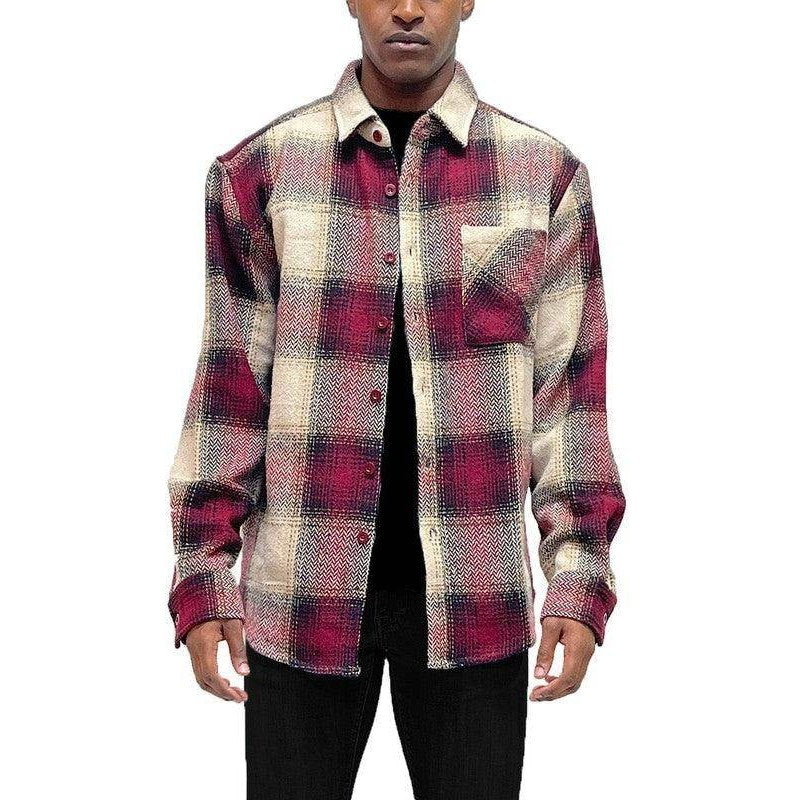Men's WEIV flannel shirt in red and cream, perfect for casual wear