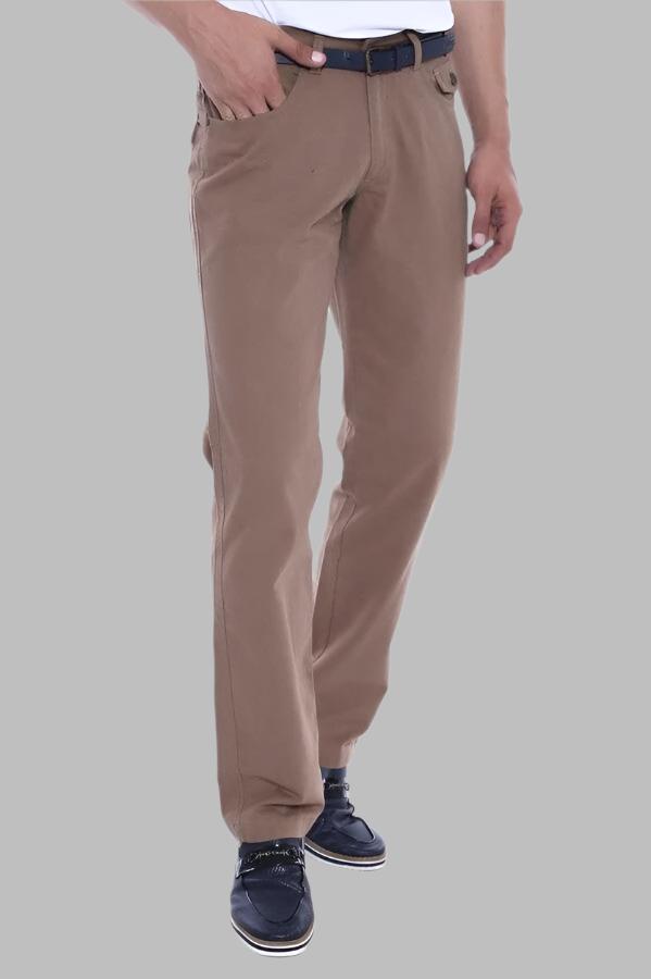 Flap Pockets Suede Slim Fit Light Brown Men Pants – front view