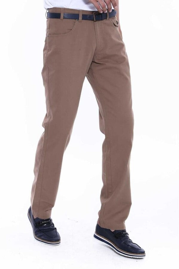 Flap Pockets Suede Slim Fit Light Brown Men Pants – detail view