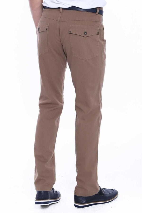 Flap Pockets Suede Slim Fit Light Brown Men Pants – side view