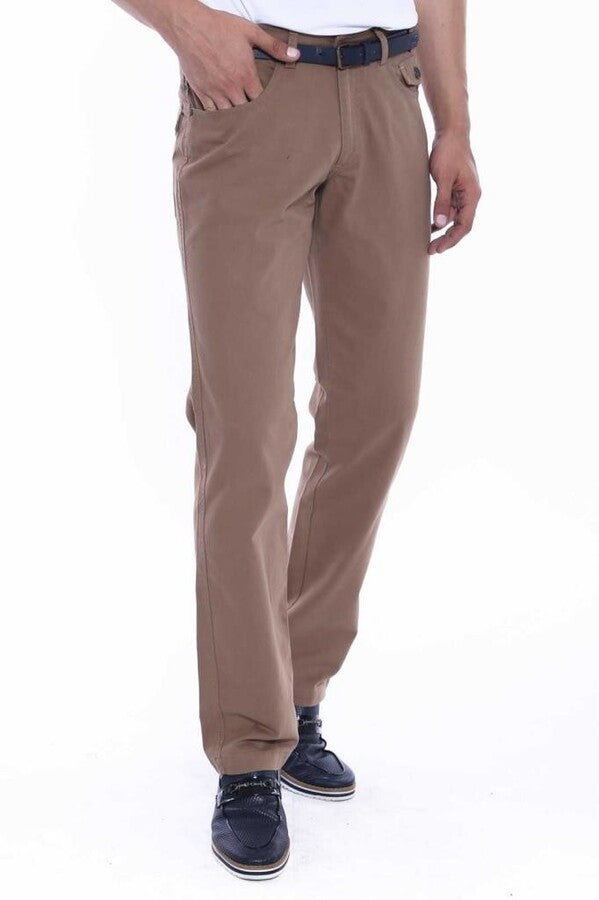 Flap Pockets Suede Slim Fit Light Brown Men Pants – close up view