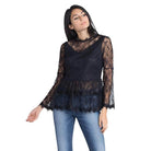 Ivory Felix Women's flare sleeve blouse in black lace with a stylish peplum design