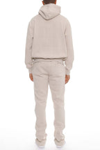 Men's beige flared track pants made of soft fleece for comfort