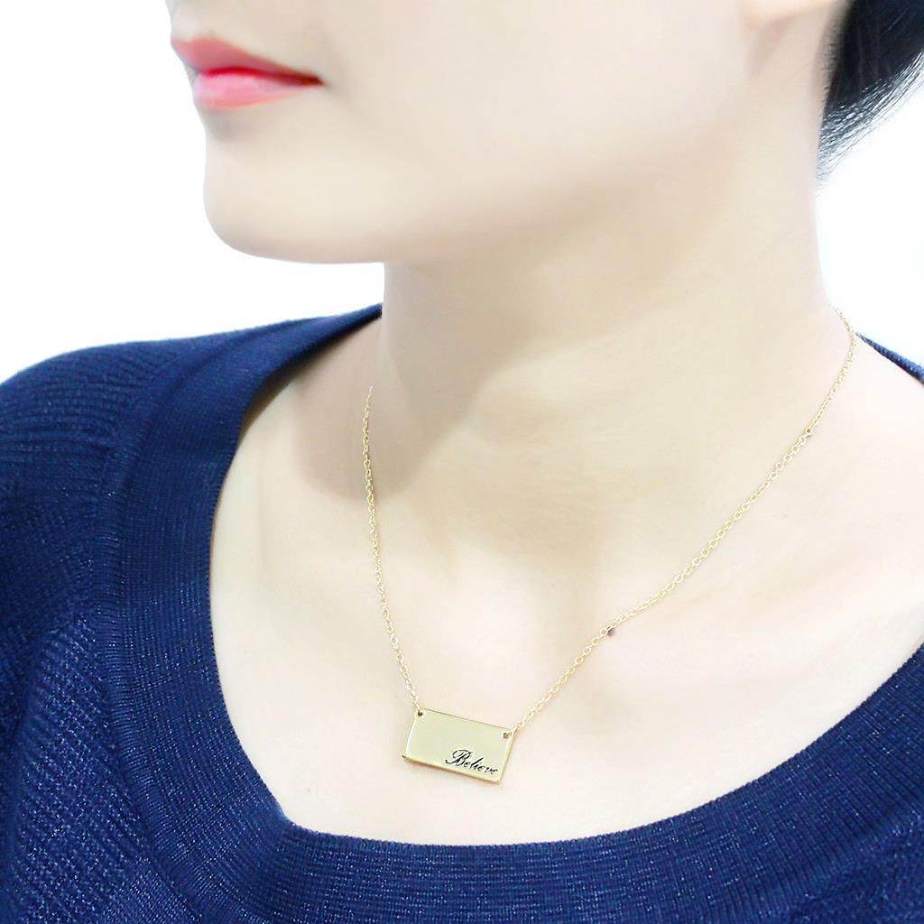 Stylish flash gold brass necklace with personalized nameplate for a chic look