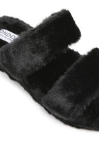 Rag Company women's black slip on flats, soft faux fur material