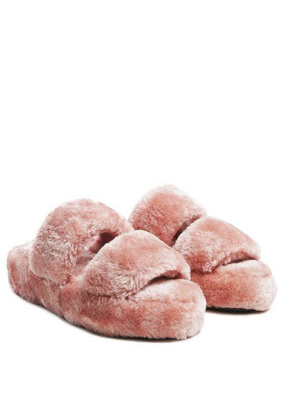 Rag Company pink plush flats slip on for cozy indoor wear